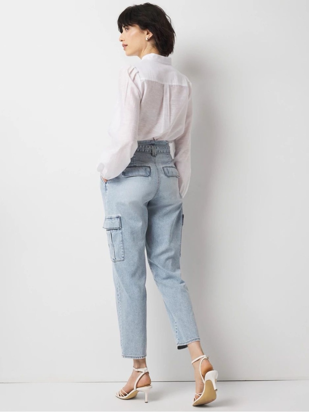 White House Black Market Petite Extra High Rise Light Wash Cargo Jean - Picture 2 of 8